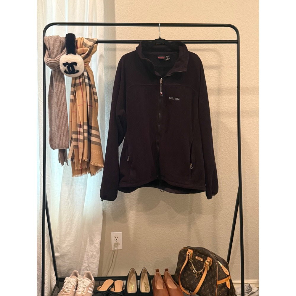 Marmot Mens XXL Full Zip Fleece Jacket Burgundy Plum Mock Neck Outdoor Hiking